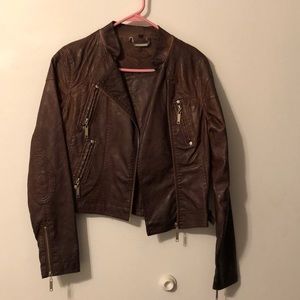 Brown Leather Jacket with silver buckles
